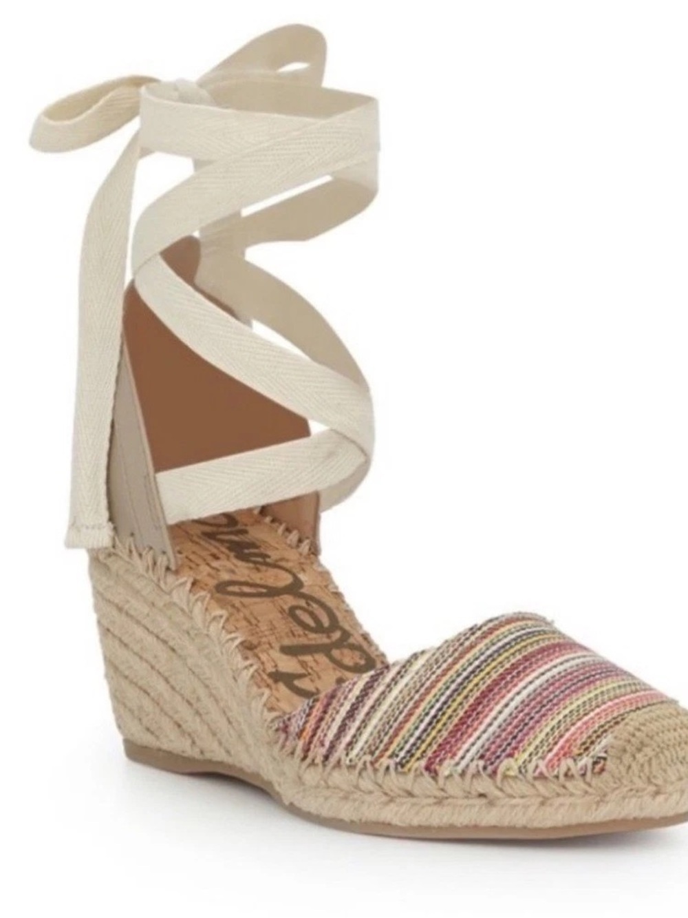 Sam Edelman Multicolor Stripe Espadrille Wedges with Cream Ankle Ties